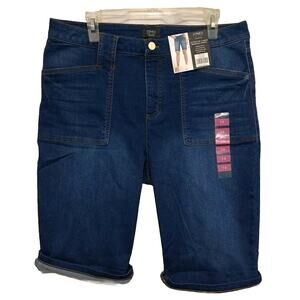 Bermuda Cargo Denim Shorts Medium Blue Sz 14/ 34 Waist Jones New York Plus
